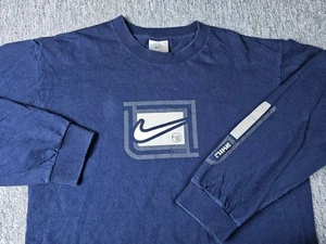 Vintage 90s Nike Center Logo Sweatshirt Men's M Blue Crewneck Pullover USA Made - Picture 1 of 14