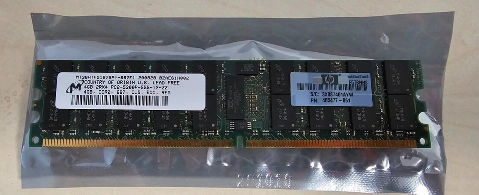 HP Memory 405477-061 4GB 2RX4 PC2-5300P-555-12-22 - Image 1 of 3