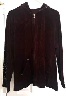 Maroon Velour Rhinestone Hoodie Size 2X Front Zip Style Co Sport - Image 1 of 4