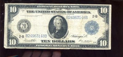 1914 U.S. Large $10 2B Bill / Federal Reserve Note Andrew Jackson - Image 1 of 2