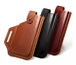 Fondina telefono cintura tascabile da esterno Fanny Pack in vera pelle borsa vita da uomo - Foto 1 di 12