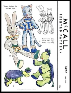 McCall 1499 Pattern CAT BUNNY TURTLE Stuffed Animal Toy - Picture 1 of 4
