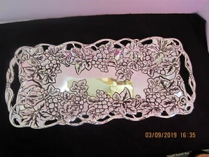 15½" x 7" OBLONG TRAY BY GODINGER SILVER ART CO ~ GRAPE PATTERN - Picture 1 of 5