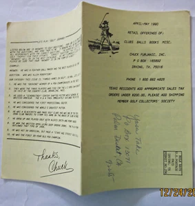 "Oferta al por menor de clubes, bolas, libros varios." Abril-mayo 1990 por Chuck Furjanic Inc - Imagen 1 de 9