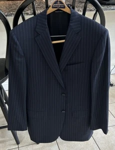 Canali Striped Navy Blue Blazer Silk Wool Sport Coat Jacket Size 46-R - Picture 1 of 6