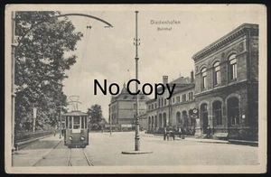 #354 AK Diedenhofen Thionville Bahnhof La Gare mit Straßenbahn gel.1915 - Bild 1 von 2