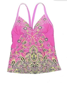 Athleta Tankini Swim Top Women's Pink  Paisley T Back Size XSmall - Picture 1 of 6