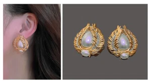 Ohrclips Ohrringe Metall Perlen Imitat Design Ohrschmuck Ohne Locker Weiß 30mm - Bild 1 von 2