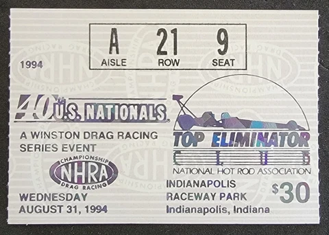 1994 NHRA Drag Racing Ticket Sub Indianapolis Raceway Park Nationals Cover