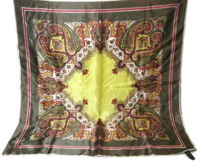 Bufanda de diseño exclusivo de colección borde enrollado oro oliva cachemira 27" cuadrada  Foto 1 de 4