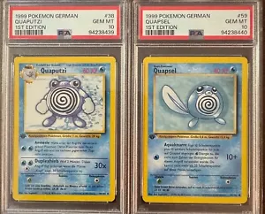 PSA 10 QUAPUTZI & QUAPSEL POLIWHIRL POLIWAG 1st EDITION GERMAN BASE SET POKEMON - Picture 1 of 5