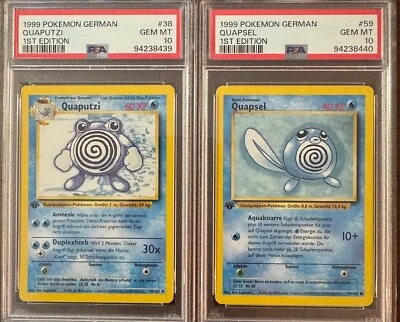 PSA 10 QUAPUTZI & QUAPSEL POLIWHIRL POLIWAG 1st EDITION GERMAN BASE SET POKEMON - Image 1 of 4