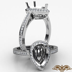 Diamond Engagement Filigree Ring Pear Semi Mount Halo Pave 14k White Gold 0.5Ct
