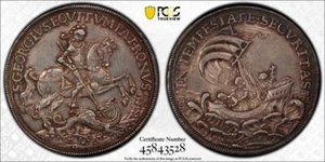1645 - 1650 Hungary St George Medallic Taler, 45 mm, PCGS AU Det, Very Desirable - Picture 1 of 2
