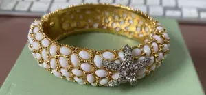 Kenneth J Lane Cuff Bracelet Gold White Cabochons with Rhinestone Starfish - Picture 1 of 7