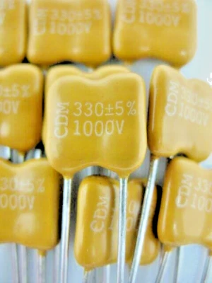 CDE (CORNELL DUBILIER ELECTRONICS) 6X - 330pF @ 1000V (5%) - CDE DIP SILVER MICA CAPACITOR ~~ BEST FOR TONE CONTROL