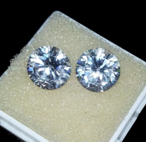Cambodian White Round Zircon 9.60 Ct Pair Loose Gemstone With Free Gift - Picture 1 of 6