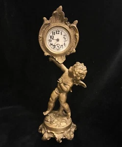Winged Cherub Mantel Table Clock Art Nouveau Antique - Picture 1 of 7