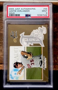 JUSTIN VERLANDER 2005 JUST AUTOGRAPHS GOLD RC SER # 8/100 RARE GEM !!PSA MINT 9