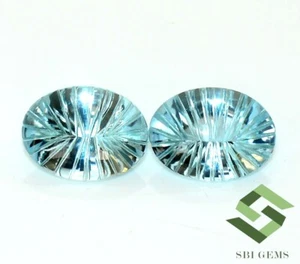 20x15 mm Natural Sky Blue Topaz Fancy Oval Concave Cut Pair 38.47 CTS Loose Gems - Picture 1 of 7