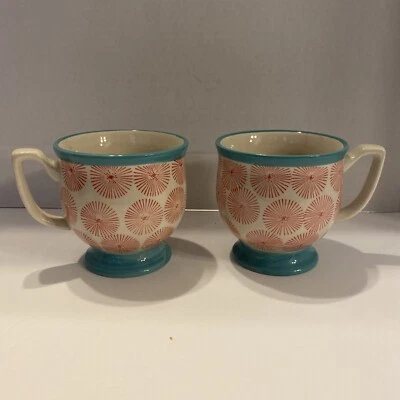 Taza The Pioneer Woman Happiness 15 OZ gres decorado con patas rojo turquesa-2 Foto 1 de 4