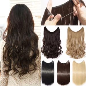 US 100% Natural Hair Extensions Long Secret Invisible Wire Hidden Fake Hair u - Picture 1 of 47