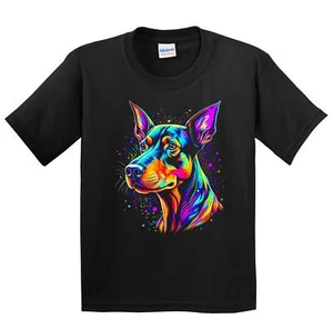 Kids Doberman Pinscher Psychedelic Art T-Shirt - Doberman Pinscher Owner Gift - Picture 1 of 4