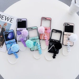 PU Case Cover With Plush Pendant Holder For Samsung Galaxy Z Flip5 6 Flip4 Flip3 - Picture 1 of 25