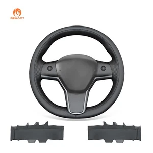 MEWANT Black Artificial Leather Steering Wheel Cover for Tesla Model Y Model 3 - Imagen 1 de 10
