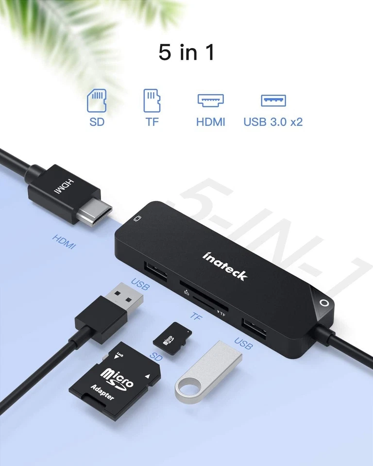 Inateck 5in1 USB C Hub Slim USB 3.1 Gen1 Type C Hub Adapter 4K HDMI Video Output - Image 1 of 4