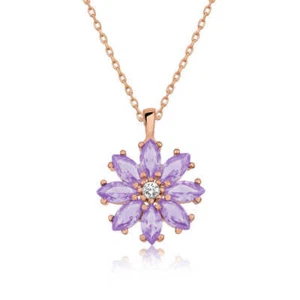 925k Sterlingsilber einzigartig Roségold Blumenmuster Charm Halskette in Lavendel - Bild 1 von 1