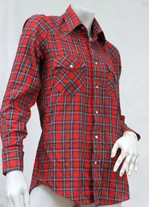 Vintage 80s red Plaid Western Shirt Cowboy Ranchwear - Picture 1 of 9