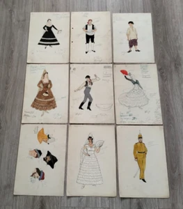 Old Original Hand-Drawn Theatrical Costume Sketches Carmen Spain Costume Theatre - Picture 1 of 18
