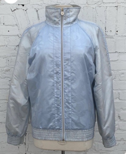 NUOVO CHANEL CAMELIA BLU CHIARO ARGENTO CC LOGO BOMBER ZIP GIACCA 42