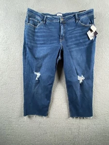 Ava & Viv Jeans Womens 26W R Blue Mid Rise Slim Straight Crop Stretch Distressed - Picture 1 of 15