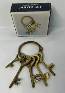 Vintage Solid Brass Jailor Key Set Of 5 Keys - Picture 1 of 6