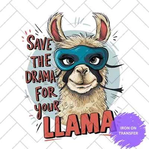 Lustiger Bügeltransfer "Rette das Drama für dein Lama" - Maskiertes Lama Design - Bild 1 von 1