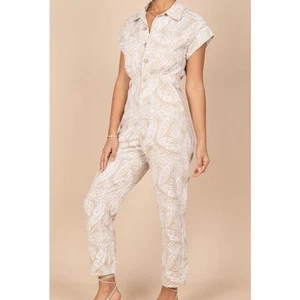 Petal & Pup NWT Beige Print Etosha Button Up Jumpsuit Size M - Picture 1 of 9