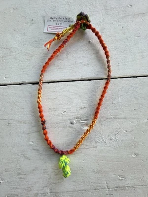 Hemp Necklace with a Polymer Clay Mushroom Pendant + Floral Polymer Clay Button - Image 1 of 4