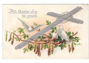 All Easter Joy Be Yours, Birds, Cross Vintage Embossed Tuck's Postcard - Picture 1 of 2