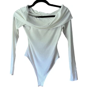 NWOT Naked Wardrobe Off-the-Shoulder Ribbed Bodysuit White Long Sleeve Size S - Picture 1 of 9