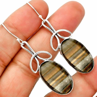 Pendientes de plata de ley 925 con bandas naturales de ónix E-1197 Foto 1 de 4