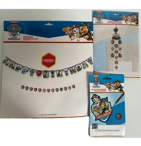 Paw Patrol Customizable Happy Birthday Banner Kit + Hanging Decor + Invitations - Picture 1 of 3