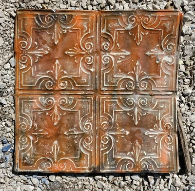 ANTIQUE METAL TIN CEILING TILE 24” X 24" SALVAGED VINTAGE  - Image 1 of 2