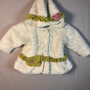 Corky & Company Girls Hooded Coat 9/12M Green Trim Flower Winter Jacket - Picture 1 of 7