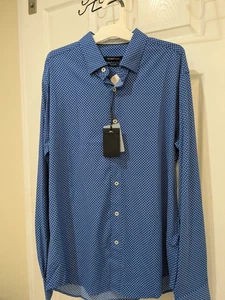 Bugatchi Men's Long Sleeve Button Down Shirt - Cotton - Blue Medium  - Picture 1 of 9