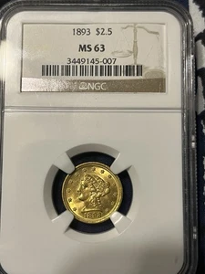1893 $2.50 Gold Liberty Head MS63 NGC. Mintage Of 30,000 - Picture 1 of 4