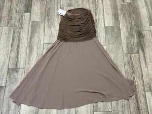 Commense Kleid Damen mittelbraun trägerlos gerafftes Mieder Midi Chiffon - Bild 1 von 7
