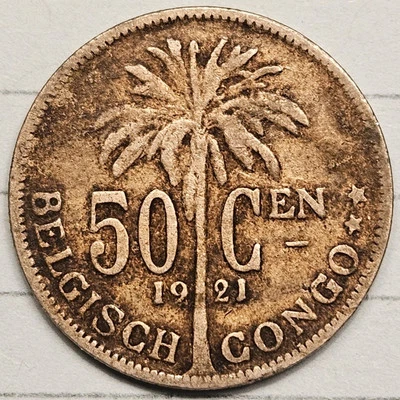 Congo Belga, 50 céntimos, 1921, buen estado cobre-níquel, KM:23 Foto 1 de 2