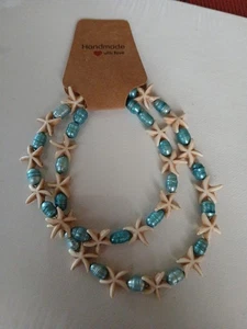 19" Fresh Water Pearls And Stone Sea Star Beaded Necklace Handmade New - Picture 1 of 5